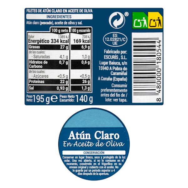 Atún claro en aceite de oliva Hacendado