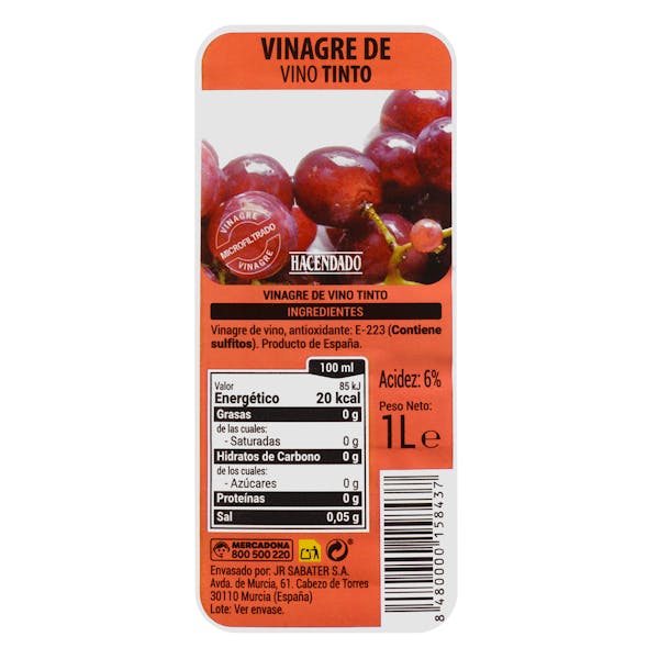 Vinagre de vino tinto Hacendado