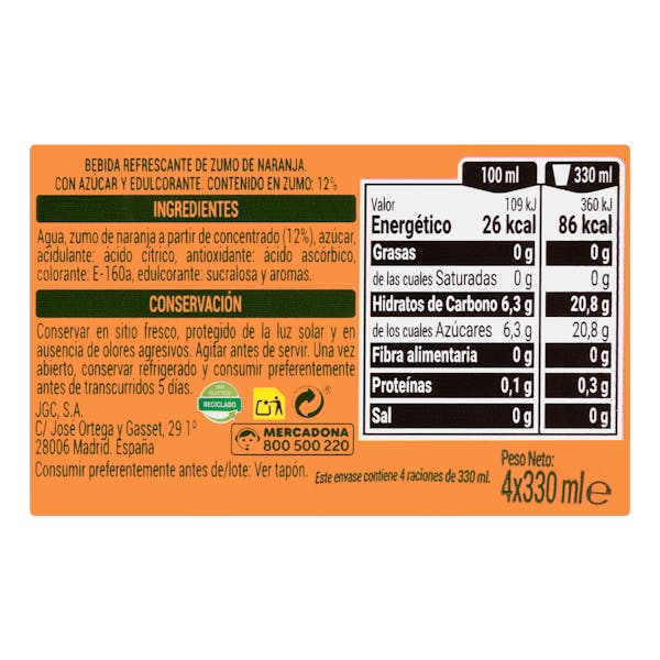Refresco sin gas de naranja Hacendado