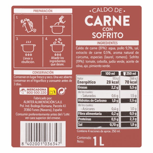 Caldo de carne con sofrito Hacendado