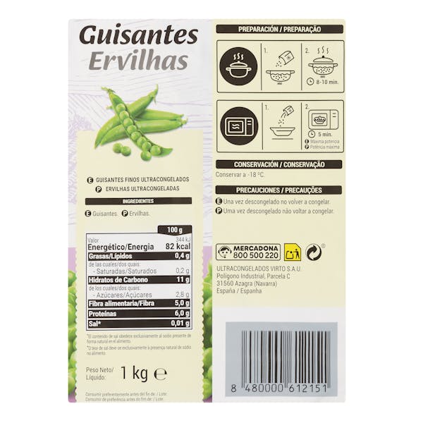 Guisante fino Hacendado ultracongelado
