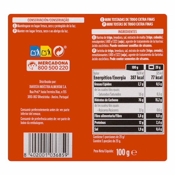 Mini tostadas de trigo Hacendado extra finas