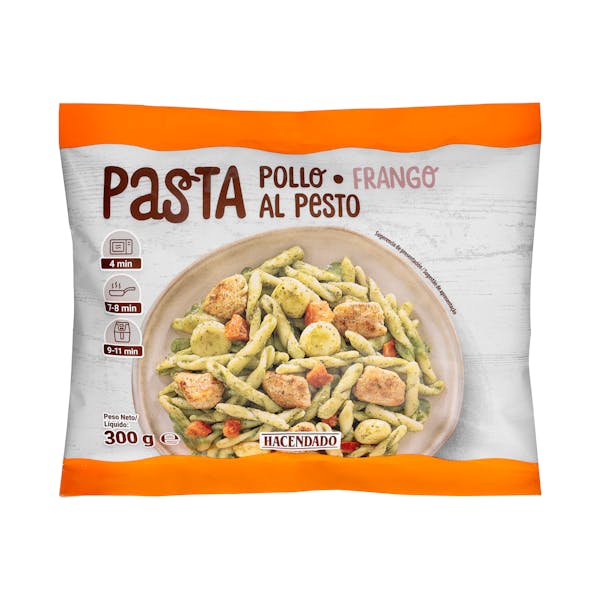 Pasta con pollo al pesto Hacendado ultracongelada