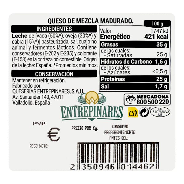 Queso semicurado mezcla Hacendado