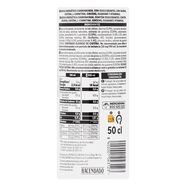 Bebida energética Zero Furious Energy drink Hacendado