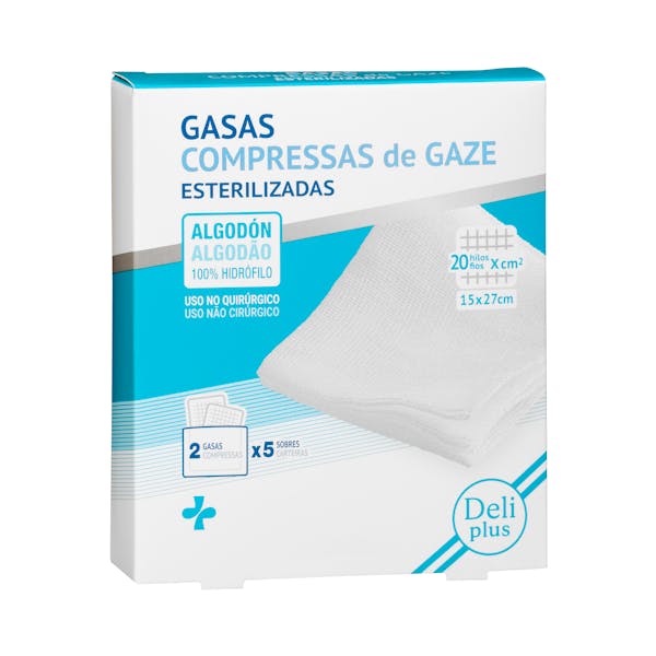 Gasas esterilizadas de algodón 100% hidrófilo Deliplus