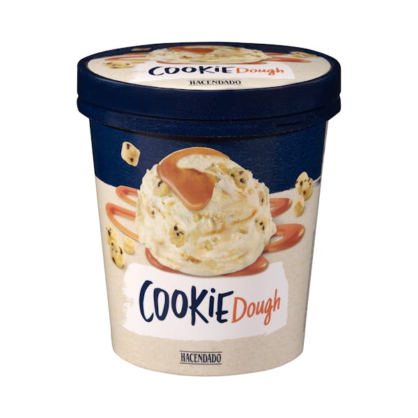 Helado Cookie Dough Hacendado de crema de vainilla con trozos de galletas