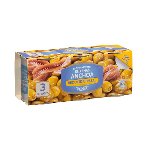 Aceitunas verdes rellenas de anchoa Hacendado reducidas en sal