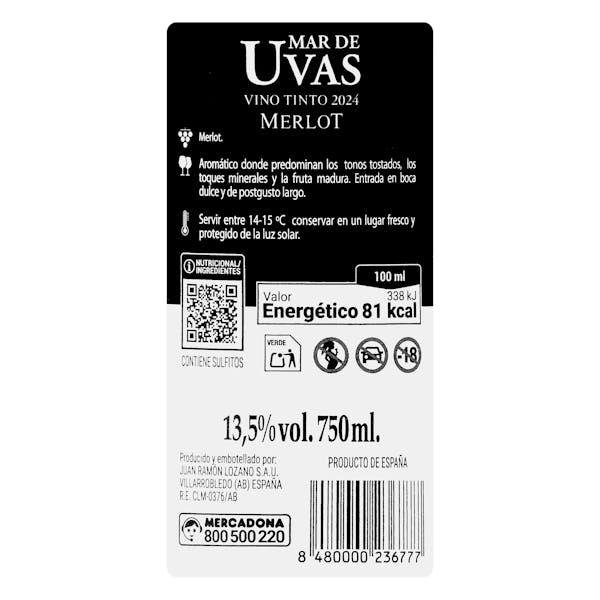 Vino tinto Merlot Mar de Uvas