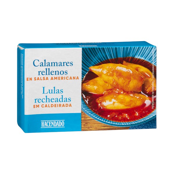 Calamares enteros rellenos en salsa americana Hacendado