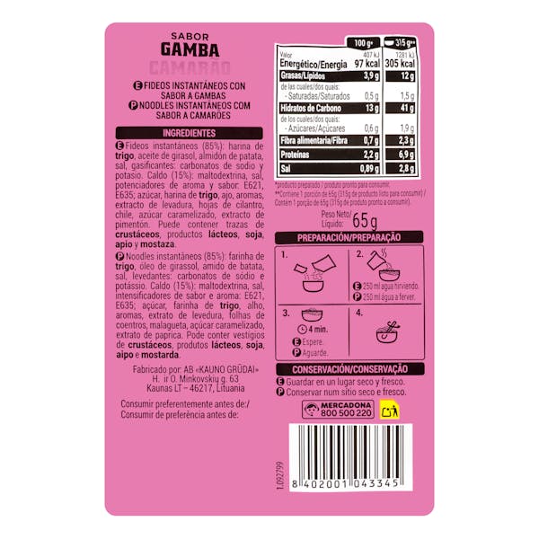 Fideos orientales sabor gamba Hacendado