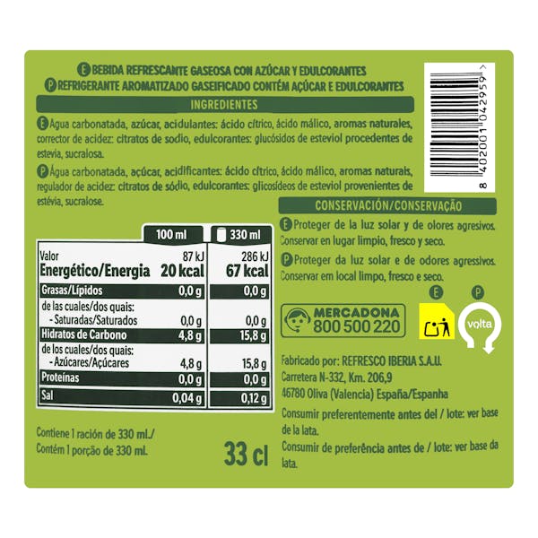 Refresco lima limón Hacendado fresh gas