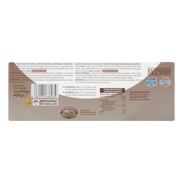 Bases de pizza sin gluten sin lactosa Hacendado ultracongeladas