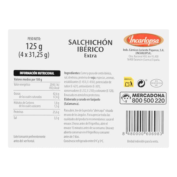 Salchichón ibérico extra La Hacienda del ibérico lonchas