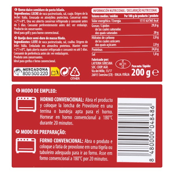 Queso provolone de vaca Hacendado