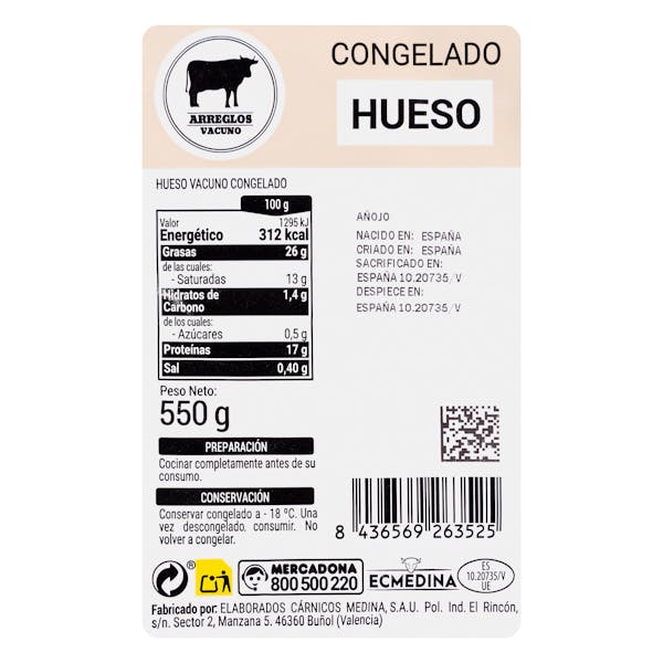 Hueso de vacuno congelado