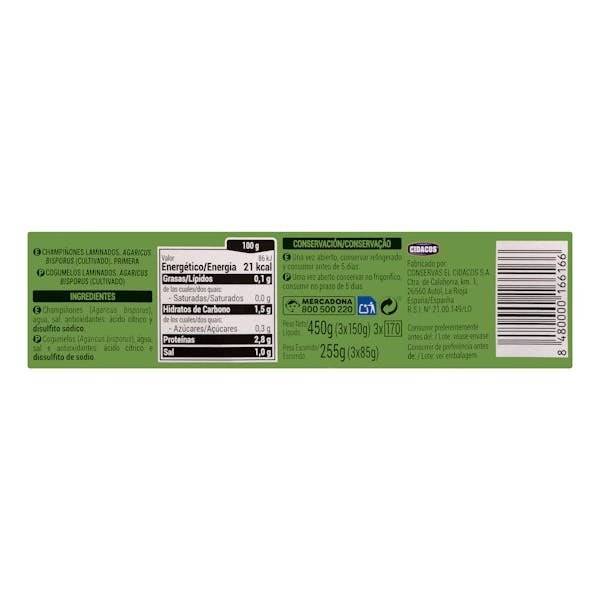 Champiñón laminado Hacendado