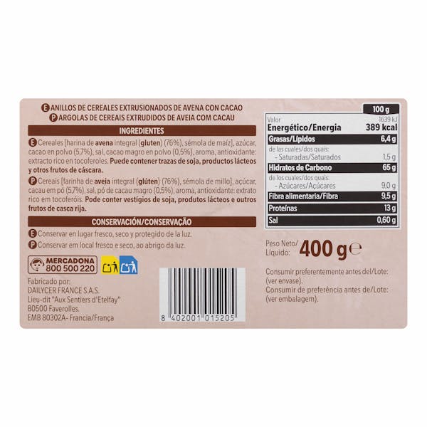 Cereales avena Crunchy Hacendado de cacao