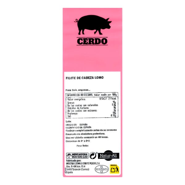 Filetes lomo de cerdo cabeza