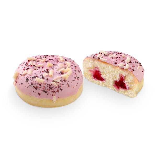 Imagen de Berlina con cobertura de frutos rojos y virutas de chocolate blanco relleno 30% arándanos