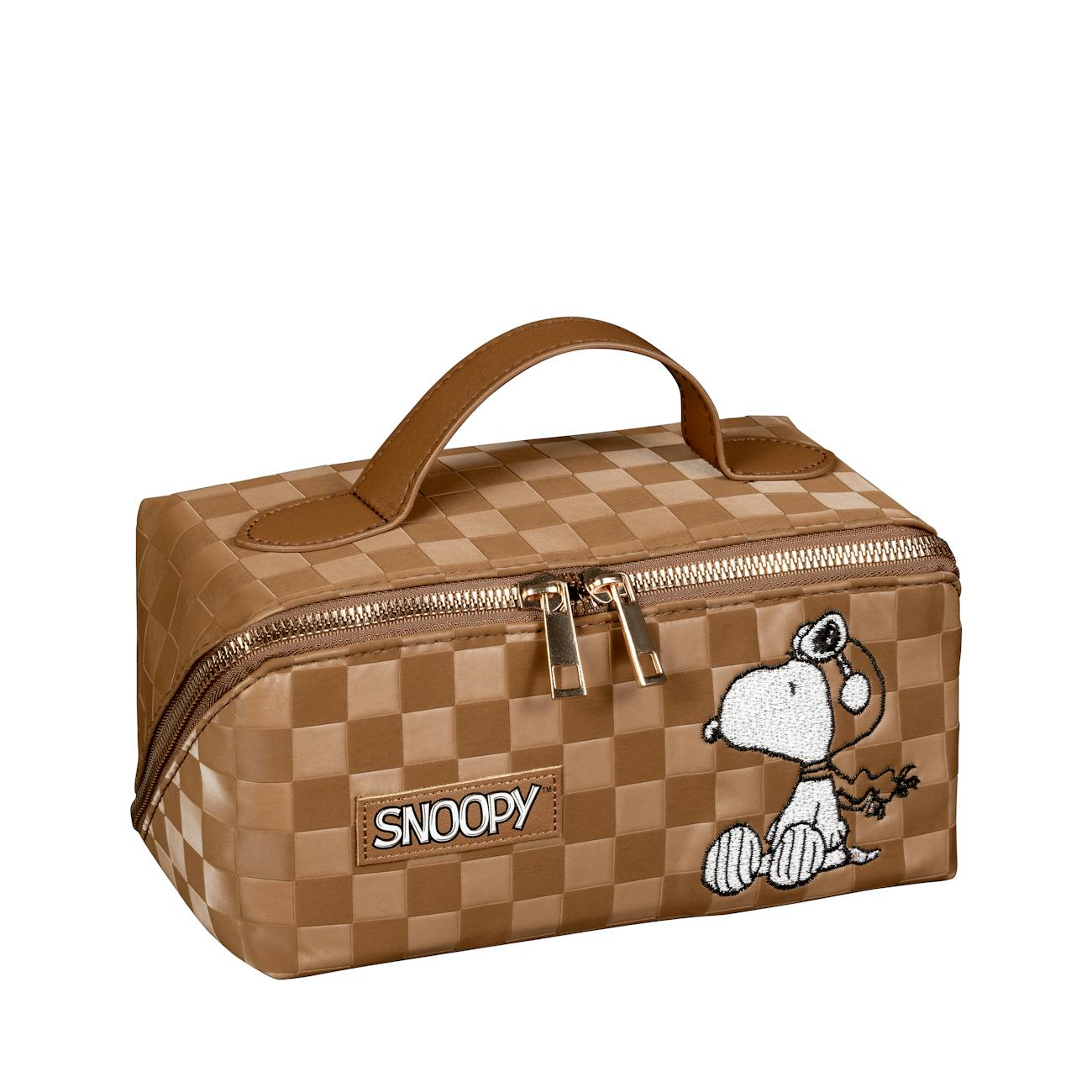 Neceser marrón mediano con asa Snoopy
