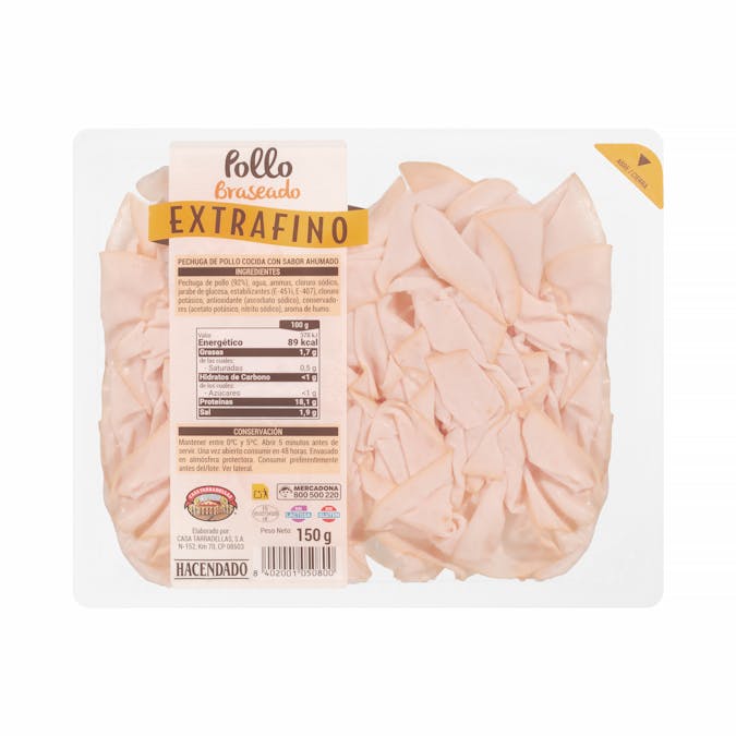 Pechuga de pollo braseada extrafino Hacendado lonchas