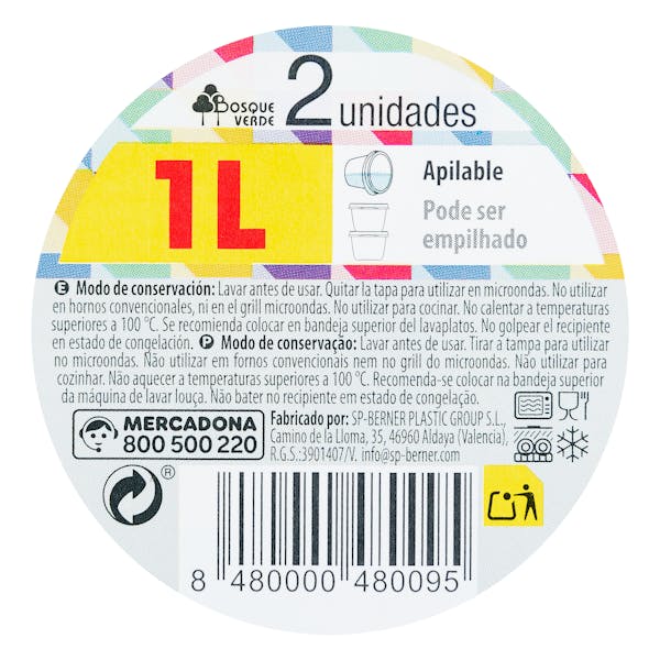 Recipiente de plástico redondo 1L Bosque Verde