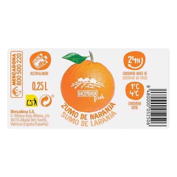 Zumo de naranja recién exprimido Hacendado