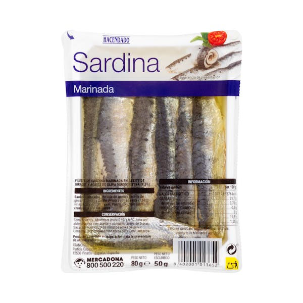 Filetes de sardina marinada Hacendado en aceite de oliva virgen extra