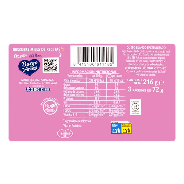 Queso fresco 0% de vaca Burgo de Arias