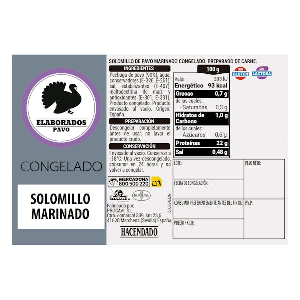 Solomillo de pavo marinado congelado