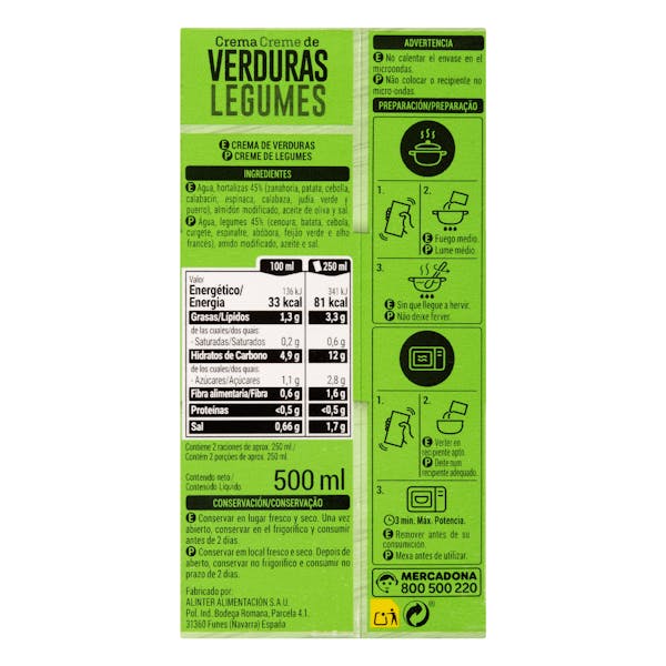 Crema de verduras Hacendado