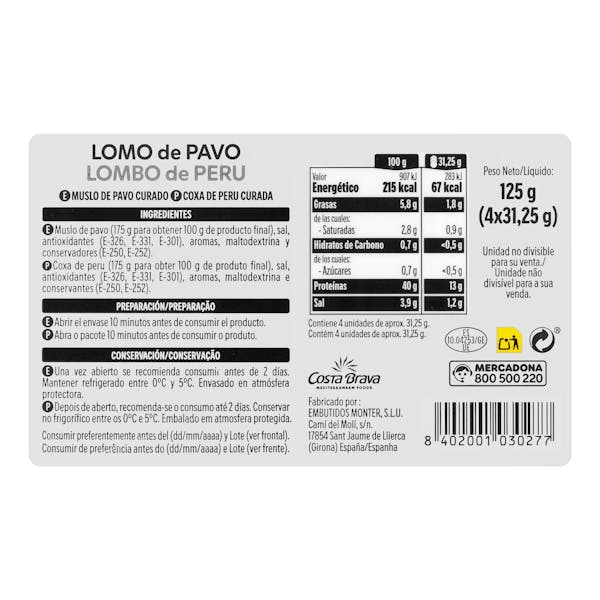 Lomo de pavo Hacendado lonchas