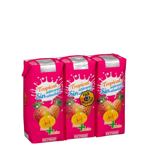 Fruta + leche tropical Hacendado sin azúcares añadidos