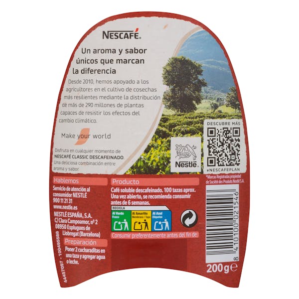 Café soluble descafeinado Nescafé classic