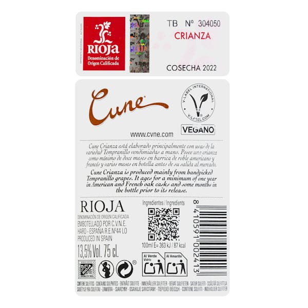 Vino tinto crianza Cune DO Rioja