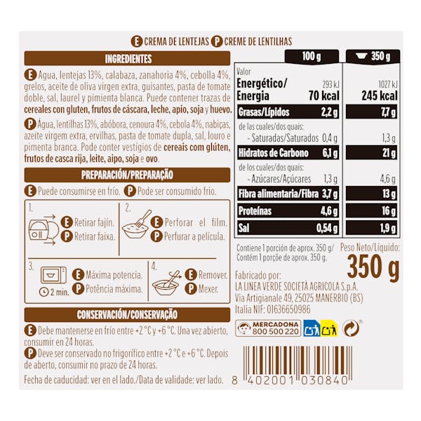 Crema de lentejas Hacendado