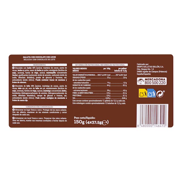 Galletas Choco leche con chocolatina Hacendado