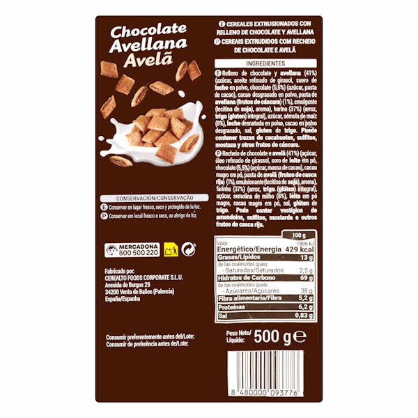 Cereales rellenos de chocolate y avellana Hacendado