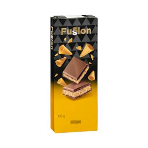 Chocolate con leche Fussion Hacendado relleno cremoso y conos sabor bacon y queso