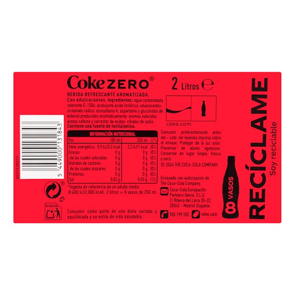 Refresco Coca-Cola zero azúcar