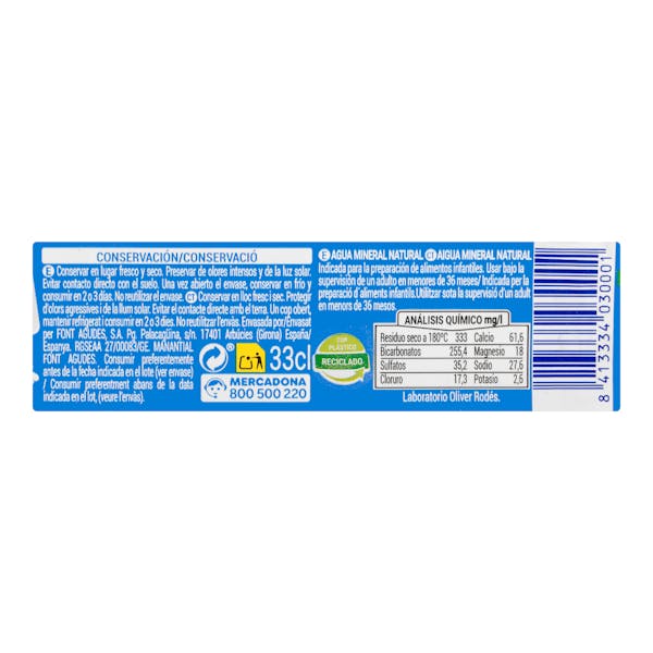 Agua mineral pequeña Font Agudes tapón infantil