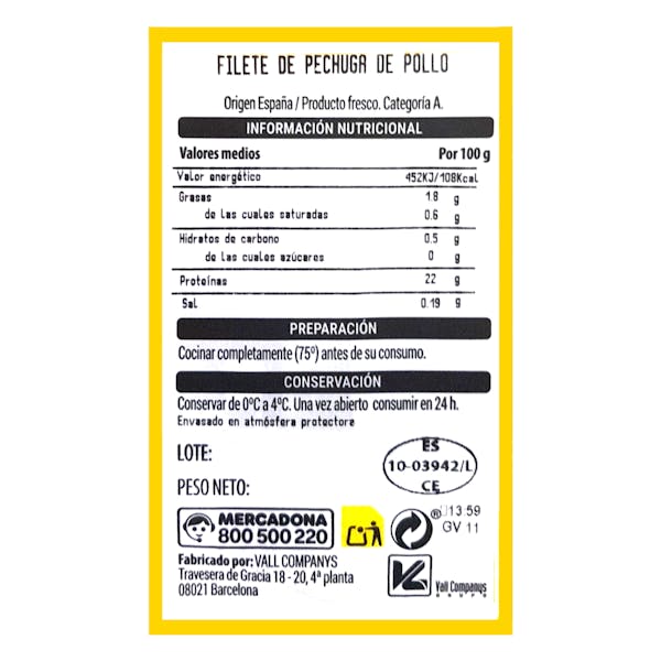 Filetes pechuga de pollo