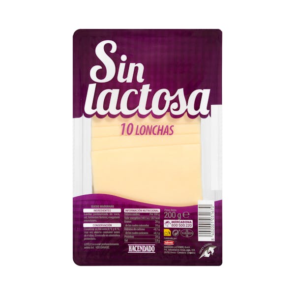 Queso lonchas sin lactosa de vaca Hacendado