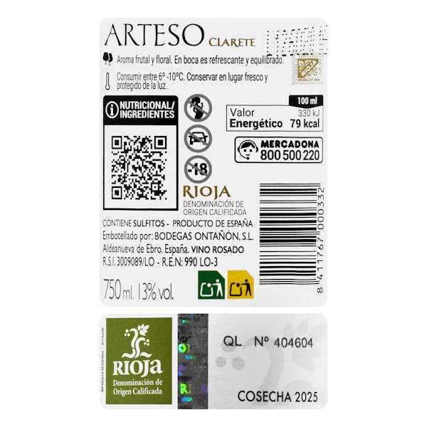 Vino rosado Clarete Arteso DO Rioja