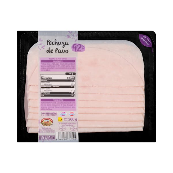 Imagen de Pechuga 92% pavo Hacendado lonchas