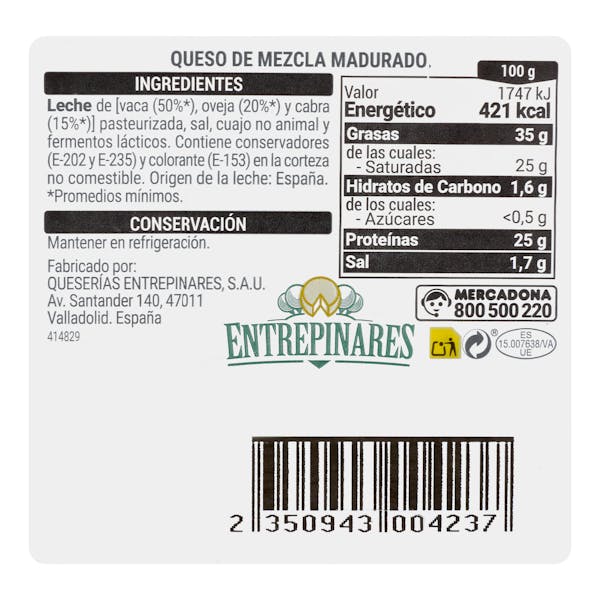 Queso semicurado mezcla Hacendado