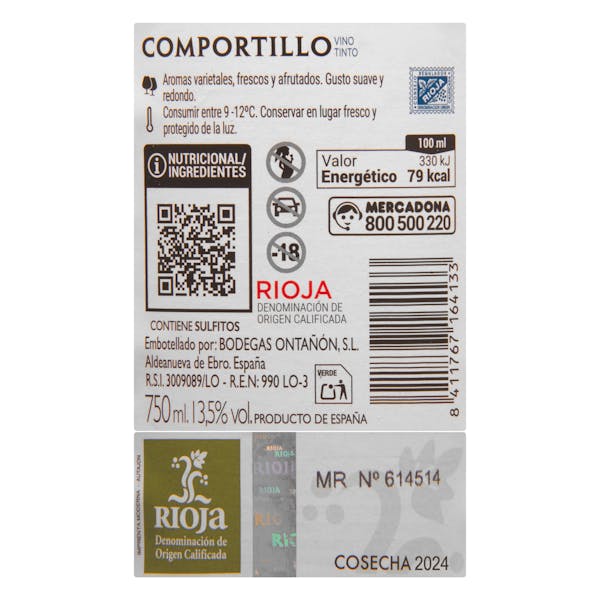 Vino tinto cosecha Comportillo DO Rioja