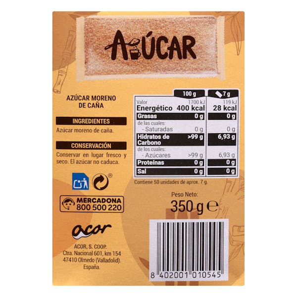 Azúcar moreno en sobres Hacendado