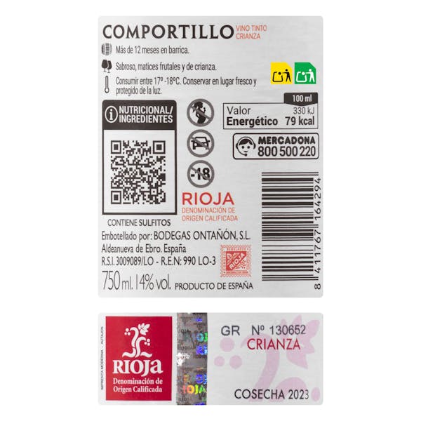Vino tinto crianza Comportillo DO Rioja